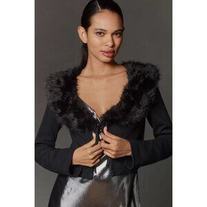 Maeve Faux-Fur Collar Y2k Style Cropped Cardigan L